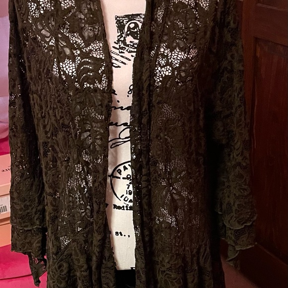 Olive green 1x Pyramid Collection lace jacket - Picture 6 of 7